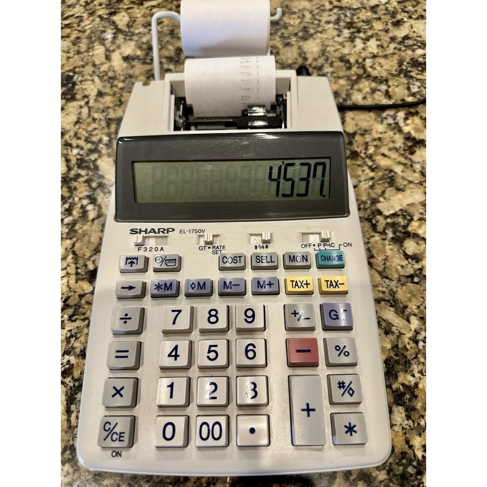 Sharp EL1750V Printing Calculator Works With Electrical‎ Plug Cord